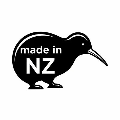 Black silhouette of a kiwi bird with 'made in NZ' text on a white background